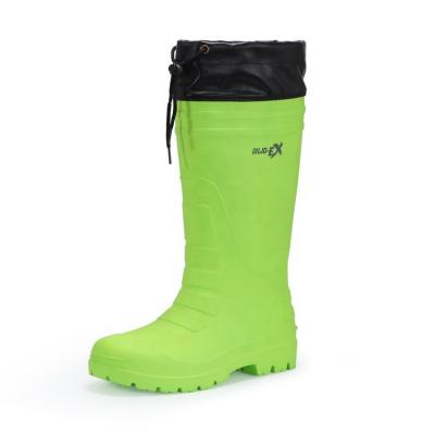 China Cushioning EVA Green Gumboots Rain Boots Women Waterproof Rain Cover Boots for sale