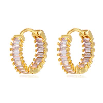 China FASHIONABLE Exquisite Big Circle Zircon Clip Huggie Earrings Brass Jewelry For Women for sale