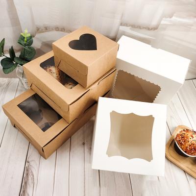 China Recyclable 6inch 8inch Cheap Disposable Plain White Cardboard Bundt Cake Box With Window And Logo Printed Paper Packaging for sale