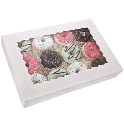 China Cheap Pretty 12x8 Hole Custom Dozen Recyclable White Wholesale Cardboard Paper Donut Box Container Cheap Food Packaging 6x6 Inch With Window for sale