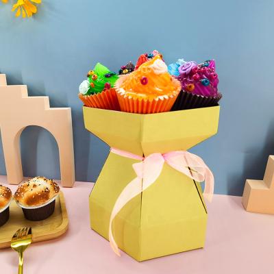 China Popular Design 7 Cavity Yellow Fancy Hole Popular Unique Amazon Amazon Gift Flower Cupcake Luxury Bouquet Box Wholesale Recyclable Recyclable for sale