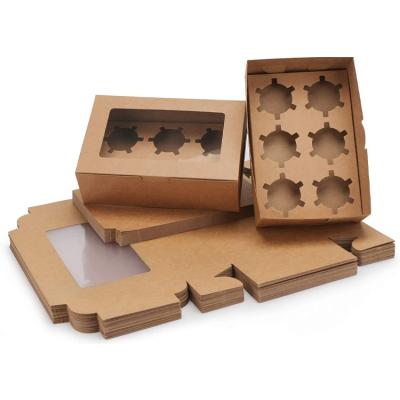 China Recyclable 6 Hole Eco-Friendly Cavity Inserts High Quality Cute Brown Kraft Mini Paper Packaging Custom Printed Colors Cupcake Boxes 6 for sale