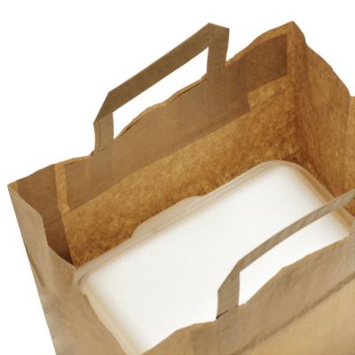 China Recycled Materials Packing Fish And Chips Delivery Compostsble Window Mailet Small Thank You Waterproof Kraft Paper Bag With Flat Handle for sale