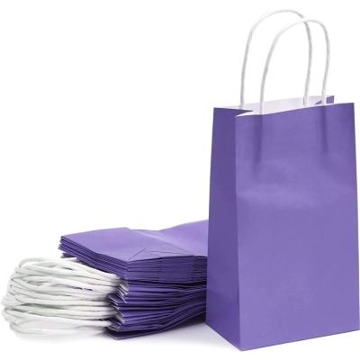 China Recycled Materials Stand Up 17x9 Guangdong Biodegradable 100 Bridesmaid Clothes Packaging Custom Supplier Shipping Purple Kraft Paper Gift Bags for sale