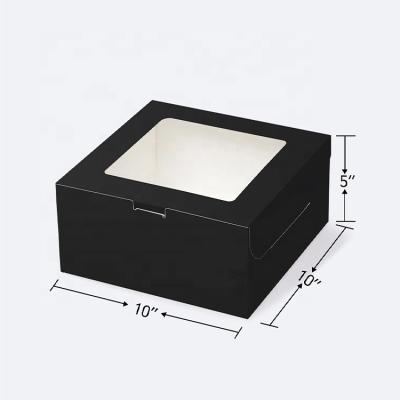 China Quality Thin Square Food Grade Paper Biscuit Custom Made Bread Bakery Birthday Cupcake Boxes Black With Clear PVC Lid for sale