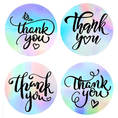 China 500 Pcs Holographic / Custom Print Logo Waterproof Oil Proof Thank You Roll Label Hologram Sticker For Small Business for sale