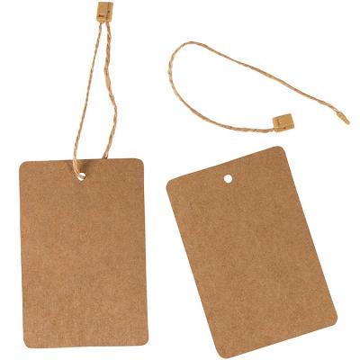 China 2.375 x 3.5 Brown Recyclable Paper 200 Inch Merchandise Packaging Programmable Hang Tags Clothing Selling Label with String Ties for sale