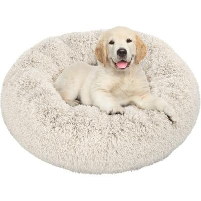 China Manufacturer Outdoor Fur Cat Dog Bed Pet Rest Cushion Sofa Fluffy Cat Bed Round Soft Washable Donut Plush Pet Bed for sale