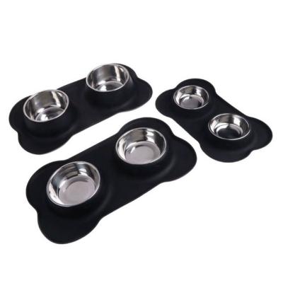 China Water and Food Sustainable Pet Puppy Bowls Feeders Stainless Steel Dog Bowl with Silicone Mat for sale