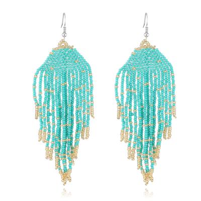 China BOHEMIA bohemian beaded drop fringe earrings sow bead dangle earrings leaf beaded tassel earrings for woman for sale