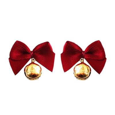 China Cute Alloy Metal Metal Christmas Hook Earrings Jewelry Red Bow Bell Stud Earrings For Teenage Girls for sale