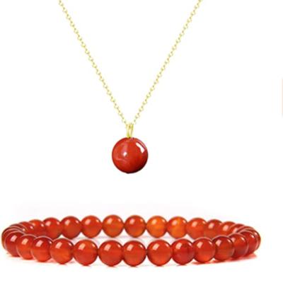 China Healing New Products Agate Crystal Necklace Pendant Simple Red Agate Beaded Bracelet Jewelry Set for sale