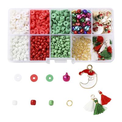 China Christmas 10 Grids Boxed Handmade Tassel Clay Beads Dangling Seed DIY Beads Kit Jewelry Accessories for sale