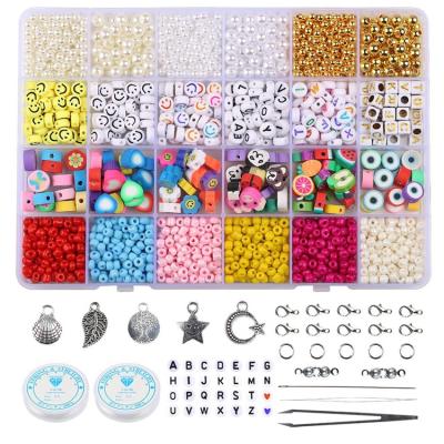 China Colorful Plastic Polymer Clay Beads DIY 24 Hoop Kit with Letter Beads for DIY Jewelry Making for sale