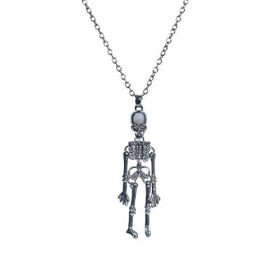 China Dark Gothic Punk Style Metal Skeleton Necklace Halloween Skeleton Pendant Necklace For Woman Man for sale