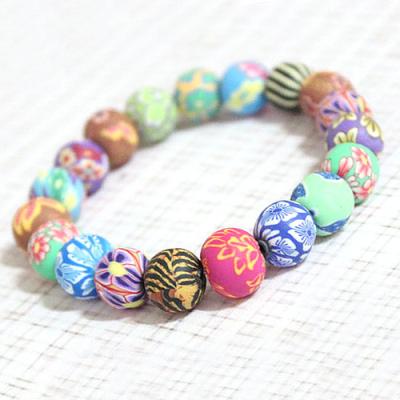 China Other Clay Bracelets Women's Fashion Bead Bracelets Painted Flowers for sale