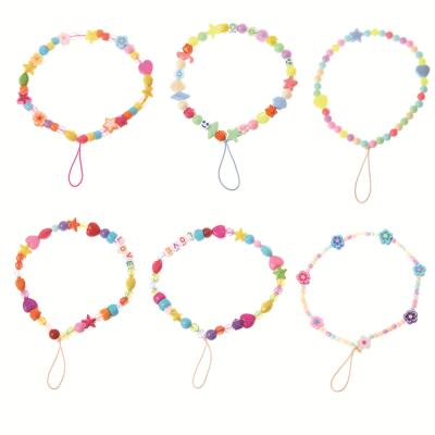 China Cute Fashionable Cute Plastic Cell Phone Charm Colorful Beaded Straps For Women for sale