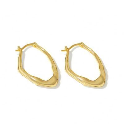 China FASHIONABLE ALE-490 925 18k Gold Silver Plated Geometric Flat Oval Earrings 925 Sterling Silver Irregular Circle Hoop Earrings for sale