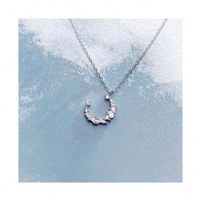 China Korean Sterling Full Diamond Crescent Necklace silver neck chain ND3001 100% SILVER design nickel free JEWELRY for sale