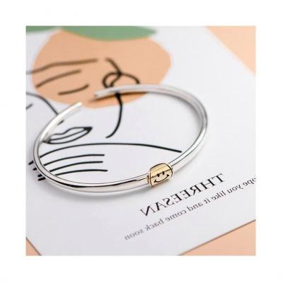 China BS3811 Minimalistic Sterling Silver Eye Smiley Face Simple Working Evil Women's Bracelet Bangle Nickel Free for sale