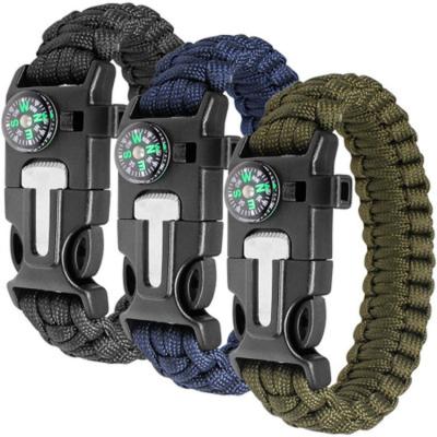 China Outdoor Survival Bracelet Men Women Braided Rescue Rescue Rope Bracelets Multifunctional Camping Whistle Knife C-2001 for sale