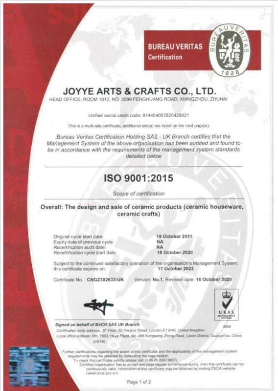 ISO9001 - Joyye Arts & Crafts Co., Ltd.