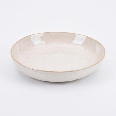 China Joyye China Viable Reactive Glaze With Stain Plate Shiny Glaze Deep Dish White Ceramic Serving Dish for sale