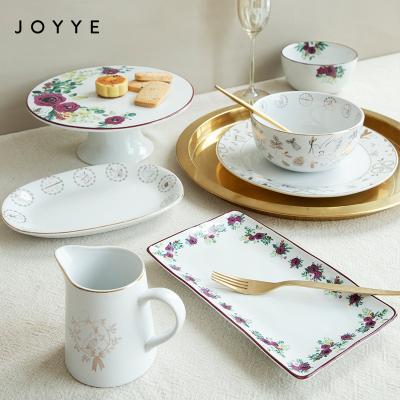 China Joyye Style Viable Custom Made Bone China Royal European Dishes Ceramic Tableware Set For Restaurant for sale