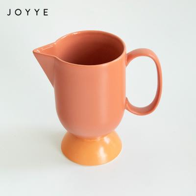 China Viable Joyye Modern Decorative Ceramic 800Ml Milk Jug Glossy and Matt Glaze Hand Made Creamer Jug for sale