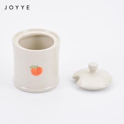 China Joyye Viable Fast Delivery Shiny Fruit Sugar Bowl Embossed Pattern Regular Sugar Canister With Lid for sale