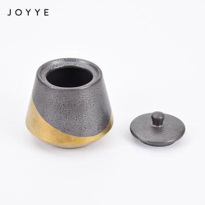 China Joyye Sustainable High End Luxury Handmade Ceramic Gold Dappled Reactive Luster Sugar Pot for sale