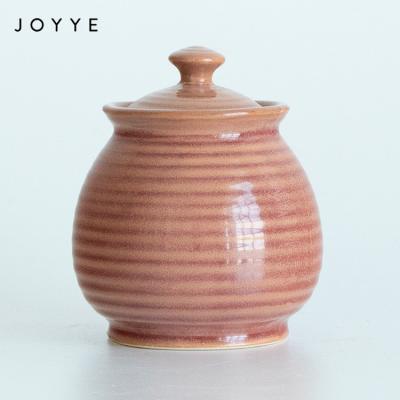 China Viable Reactive Luster Ceramic Sugar Pot Jar Kitchen OEM Irregular Shape Sugar Canister from Joyye for sale