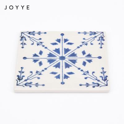 China Viable Joyye Glaze Sandstone Indigo Blue Table Coaster Accessories Shining Square Teacup Coasters for sale