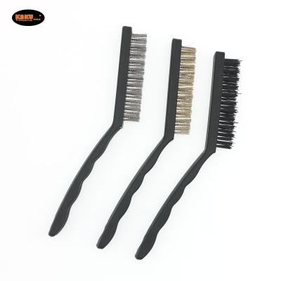 China Cleanging KAKU Nylon Brass Stainless Steel Scratch Brushes for Rust Welding Slag Dirt and Paint 3pcs Brushes Cleaning Sweep Brush for sale