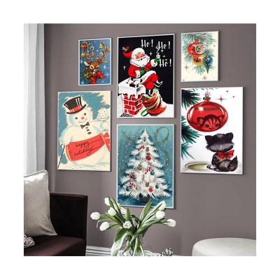 China Personalized Nordic Art Canvas Kids Bed Room Home Decor Gift Wall Decor Santa Claus Snowman Picture Christmas Tree Paintings Vintage Posters Customization for sale