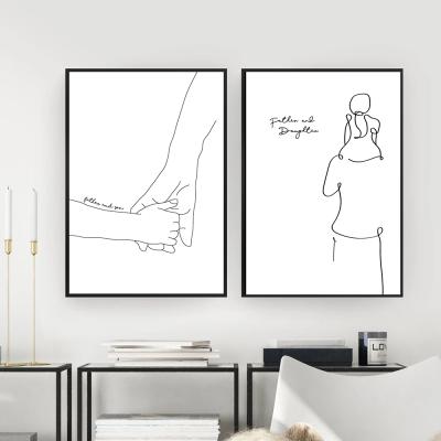 China Abstract Decorative Pictures Art Canvas Print Painting Modern Minimalist Wall Art Line Drawing Posters Abstract of Father and Daughter Son for sale