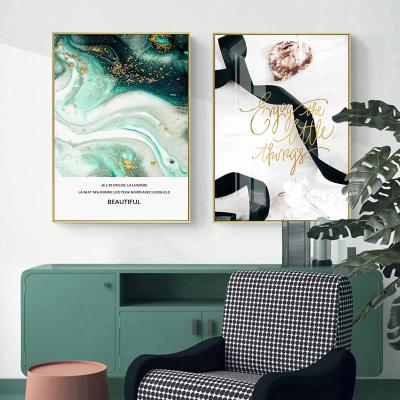 China Nordic Style Abstract Emotions Gold Green Agate Decorations Abstract Canvas Paintings for sale