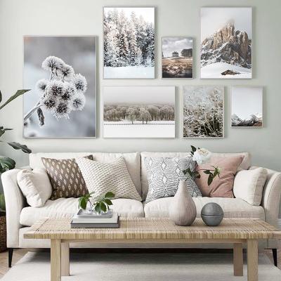 China Abstract Scandinavian Forest Picture Mountain Poster Canvas Landscape Winter Nature Nordic Living Room Decor Forest Wall Print Botanical Art for sale