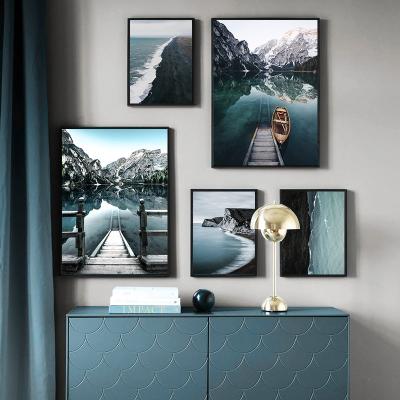 China Art Picture Style Canvas Print Nordic Mountain Lake Nature Landscape Abstract Wall Poster Painting Modern Scandinavian Home Decor for sale