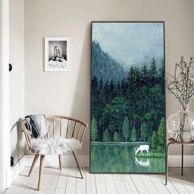 China Eco-friendly Green Picture Art Wall Home Decoration Forest Xianlu Lake Deer Drink Water Landscape Canvas Painting Print Poster for sale