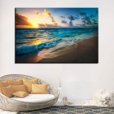 China Simple Modern Home Decoration HD Canvas Oil Painting Beach Sunset Canvas Painting Abstract Eco-friendly Recyclable Materials for sale