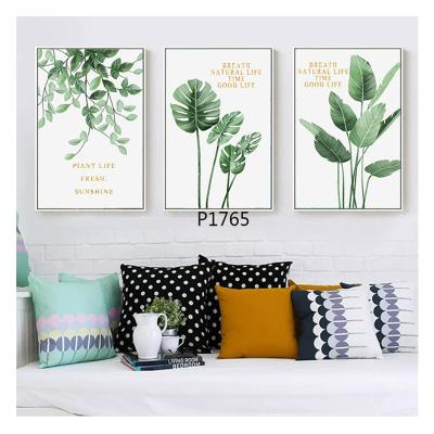 China Eco-Friendly Recyclable Materials Watercolor Leaves Home Decoration Wall Art Canvas Painting Green Style Nordic Posters And Prints Modern Decorative Picture for sale