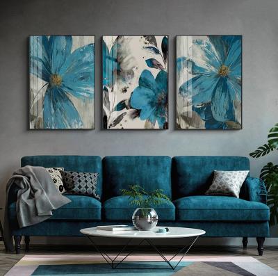 China Eco-Friendly Recyclable Materials Vintage Painting Blue Flowers Canvas Painting Blooming Botanical Wall Art Picture Living Room Decoration Abstract Poster Life Printing for sale