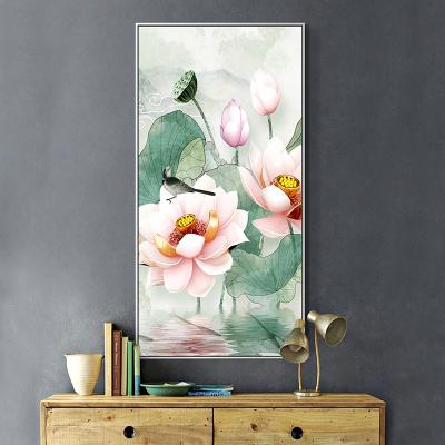 China Eco-friendly Modern Minimalist Modern Minimalist Fresh Pastoral Canvas Wall Art Small Restaurant Paintings Lotus Flower Sofa Background Wall Painting for sale