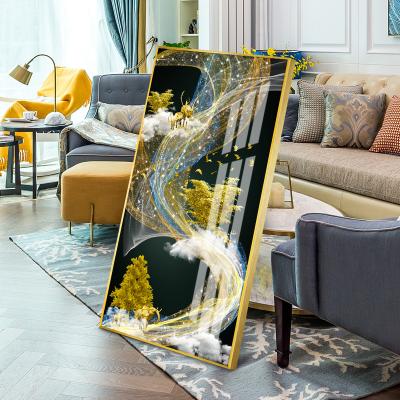 China Modern Gold Elephant Crystal Porcelain Painting Deer Tree Diamond Inlay Modern Wall Art Picture Home Painting Decor For Living Room for sale