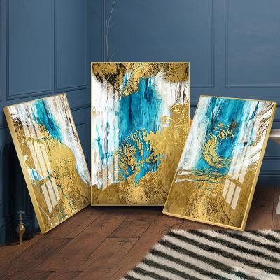 China Gold Color Crystal Porcelain Painting Living Room Modern Blue Diamond Inlay Painting Home Art Wall Decoration for sale