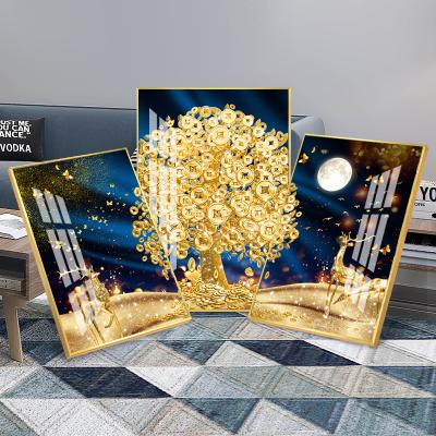 China Modern Silver Tree 5D Crystal Porcelain Painting for Living Room Gold Deer Diamond-Studded Painting Hotel Decoration Home Painting for sale