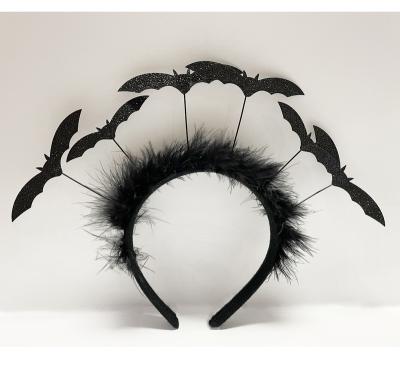 China High-grade real circle head feather hairpin festival decoration selection Halloween small headdress bat head band for sale