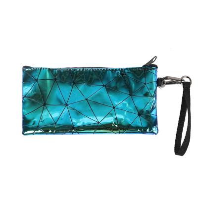 China Fashion Iridescent Green Faux Leather Portable Makeup Pouch Cosmetic Bag For Women for sale