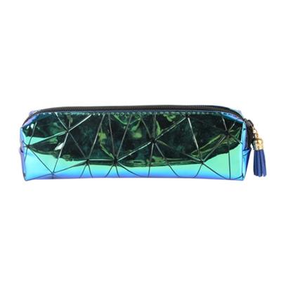 China Iridescent Gift Green Faux Leather Mini Pencil Pouch With Black Lines for sale